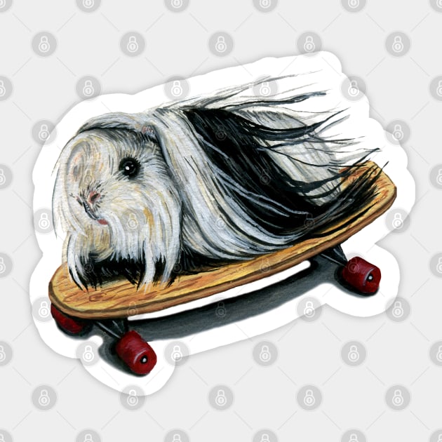 Guinea Pig Longboard Skater Sticker by Tasmin Bassett Art